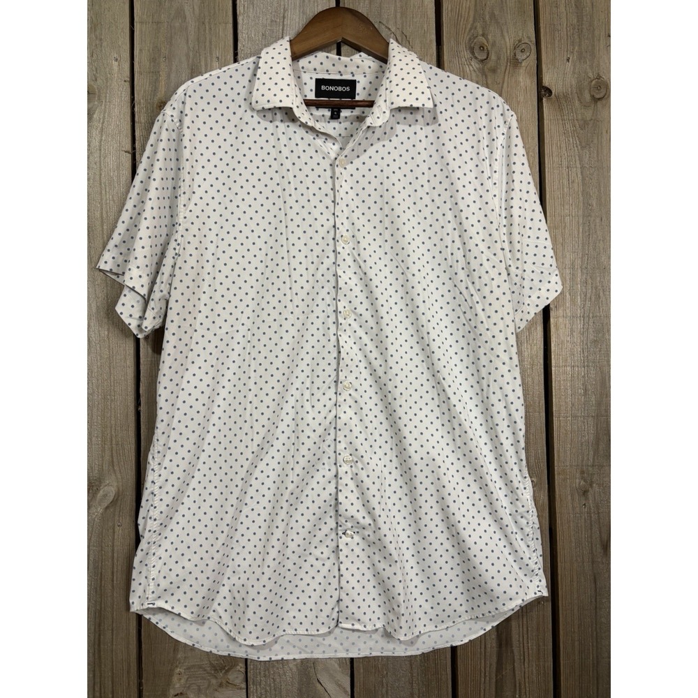 Bonobos Short Sleeve Button Down Shirt XL Long White Blue Floral Standard Fit